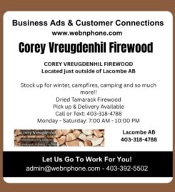 COREY VREUGDENHIL FIREWOOD 403-318-4788 Lacombe AB